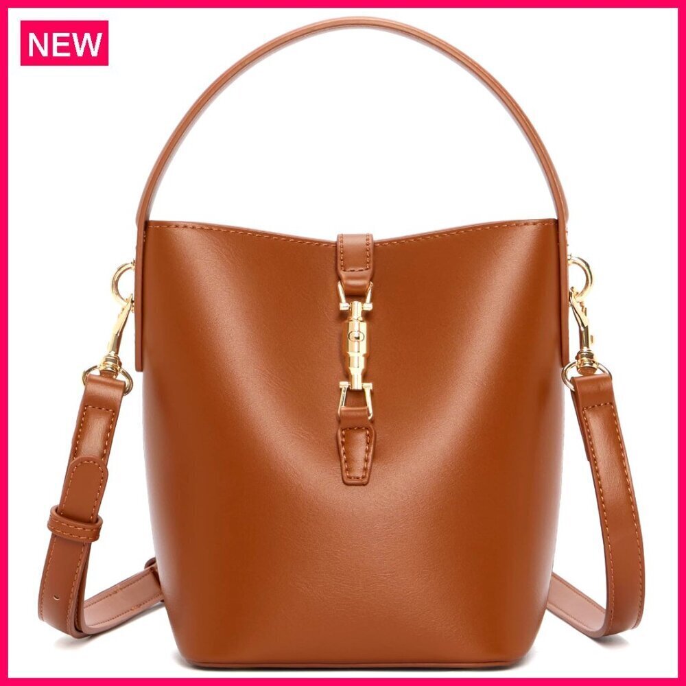 Small Vegan Leather Bucket Bag with Removable Strap, Crossbody Shoulder Purse
